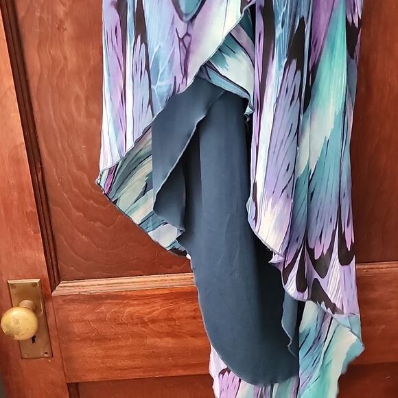 Enfocus Size 10 Aqua Purple High Low Halter Style Tie Dress - Picture 13 of 15